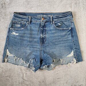 American Eagle Women's High-Waisted Shorts, Blue Washed Distressed Style